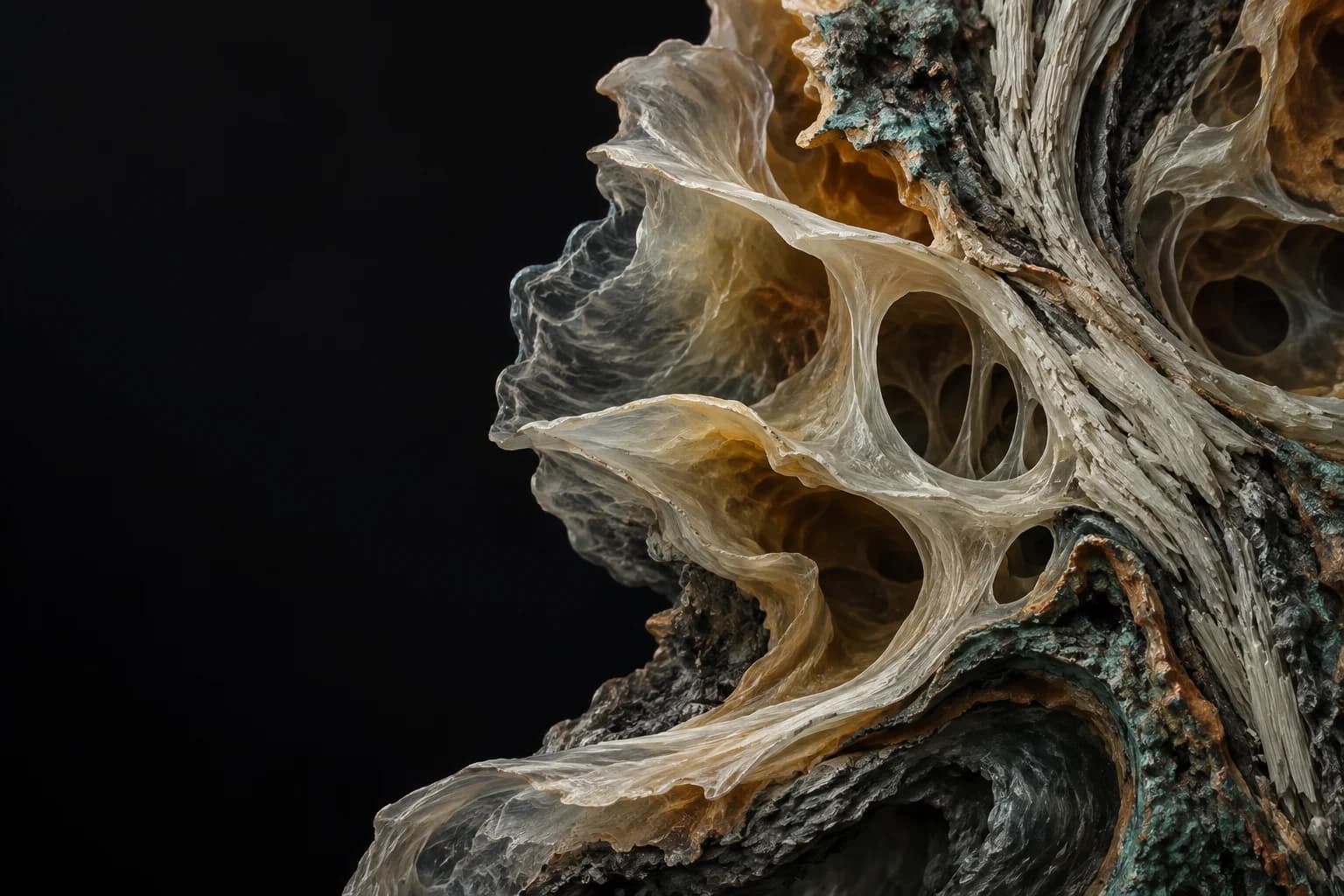 Abstract concept artwork of branching membranes, not a microscopy image or laboratory result.